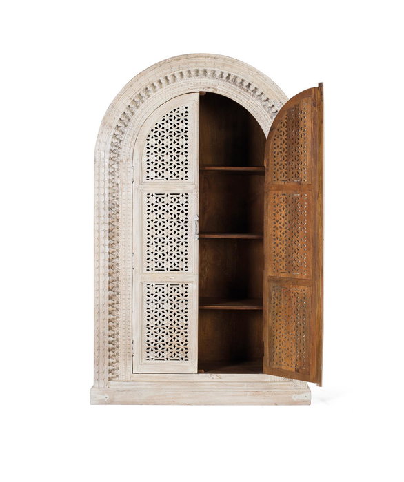 GINER Y COLOMER Armadio en bois de manguier blanc décapé, buffet de rangement rustique 180x110x40 cm (assemblé)