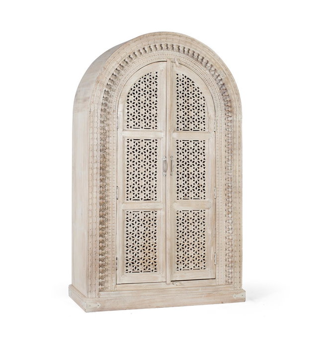 GINER Y COLOMER Armadio en bois de manguier blanc décapé, buffet de rangement rustique 180x110x40 cm (assemblé)