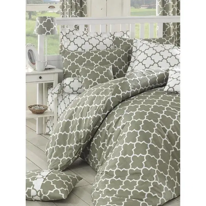 Parure de Lit 240 x 220 cm - 1 Housse de Couette + 2 Taies d'Oreiller 60x60 cm - Coton Renforcé 100% - 140 Fils - Gris