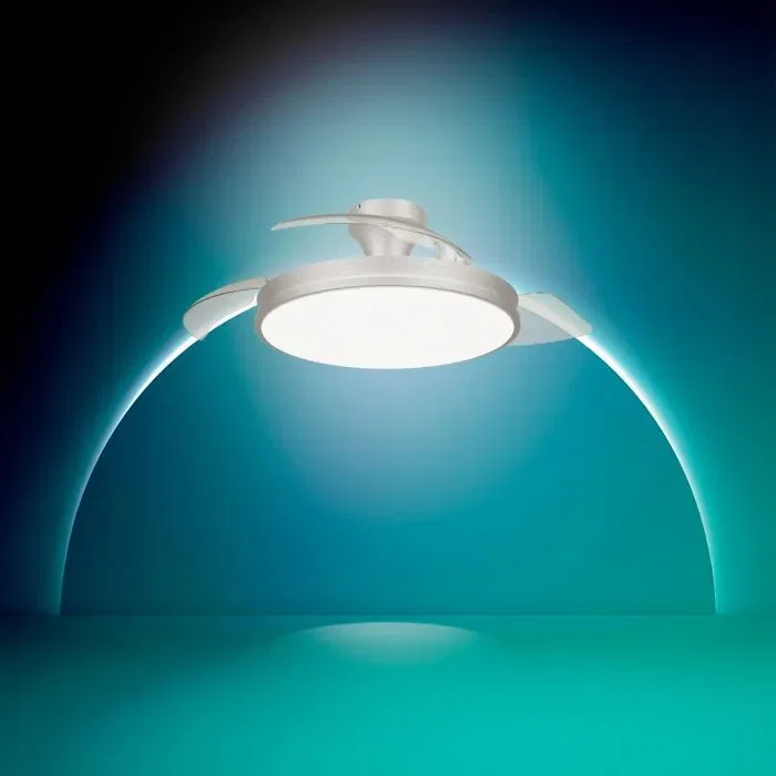 Philips Atlas Ventilateur de Plafond à Pales Rétractables 106 cm Nickel avec Éclairage LED Intégré et Télécommande