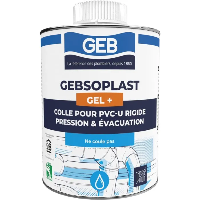 Geb Colle PVC Gebsoplast Gel Plus - 1 L - pour PVC rigide pression et évacuation eau potable