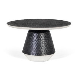 GINER Y COLOMER Table basse ronde en aluminium, finition gris foncé effet martelé avec bordure argentée