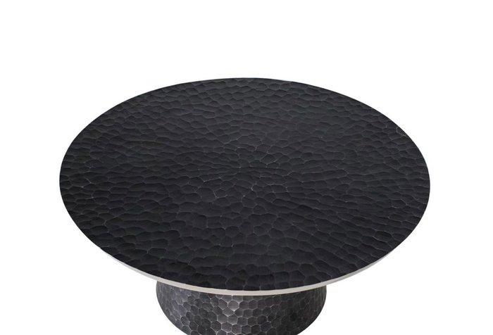 GINER Y COLOMER Table basse ronde en aluminium, finition gris foncé effet martelé avec bordure argentée