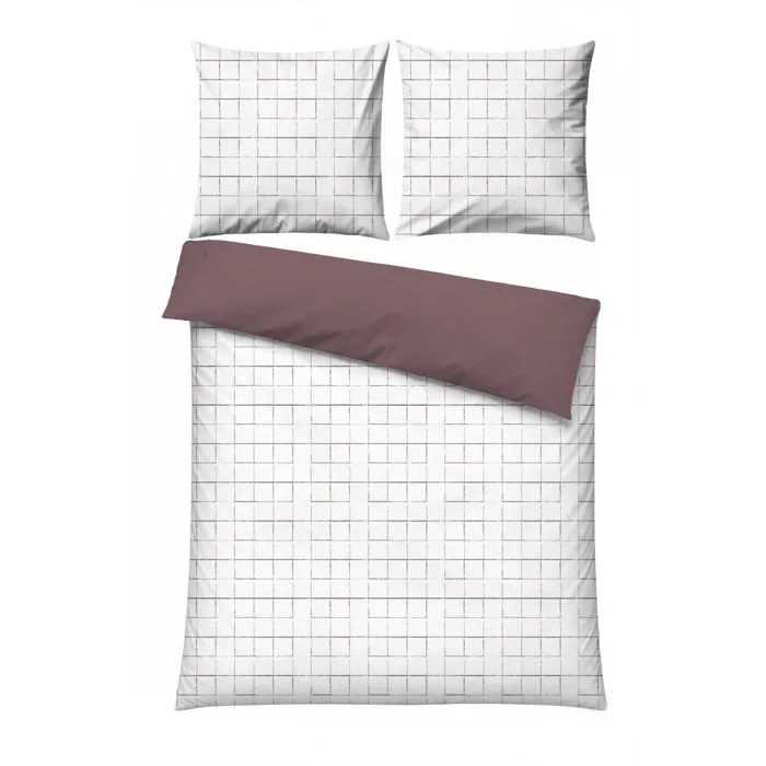 Parure de lit King Size Rose / Blanc en coton renforcé, 1 housse de couette et 2 taies d'oreiller
