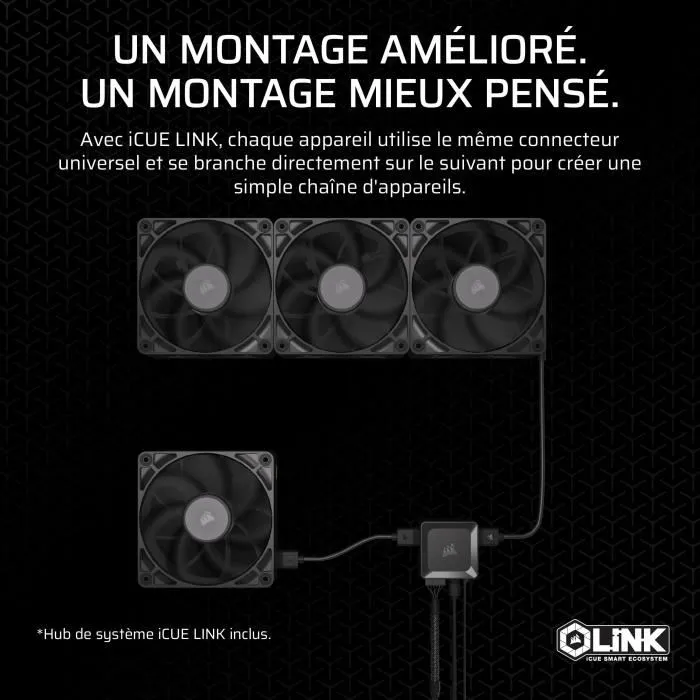 Corsair CO-9051042-WW iCUE LINK RX120 Max, Ventilateur PC 12 cm 3 Pack, Noir, 400-2000 tr/min