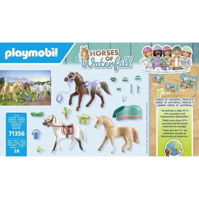 Playmobil 71356 3 Chevaux du Ranch de la Cascade - Morgan, Quarter Horse, Shagya Arabe avec Accessoires - 28 Pièces - Jouet à Partir de 5 Ans