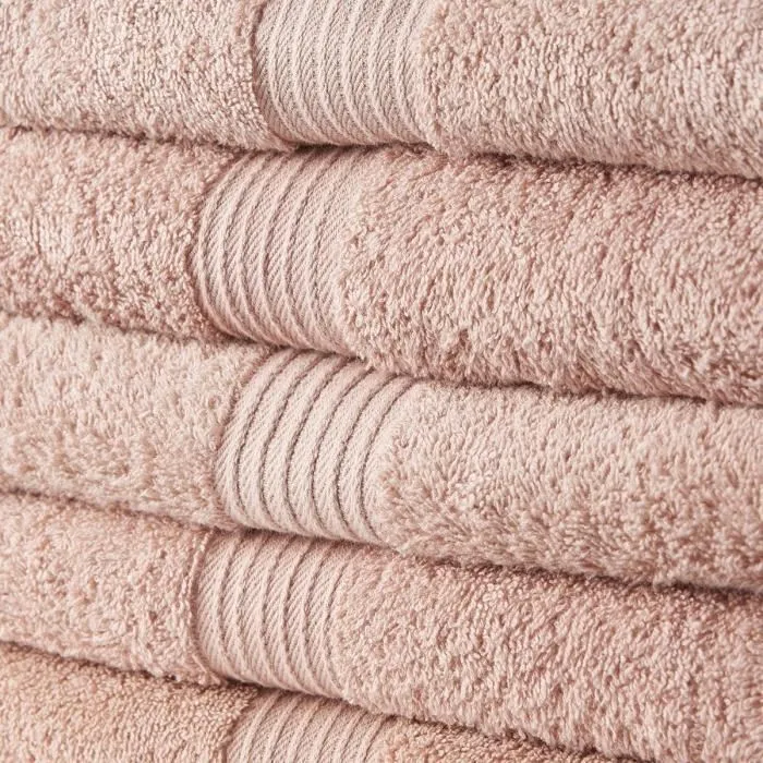 Today - LOT DE 5 - Draps de bain 70x130 cm - 100% Coton 450 g/m² - Couleur Rose - Doux et Résistant