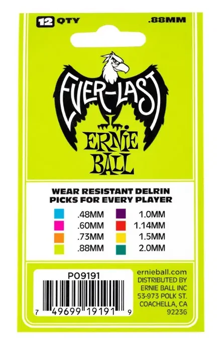 Ernieball Lot de 12 médiators Everlast vert 0,88 mm