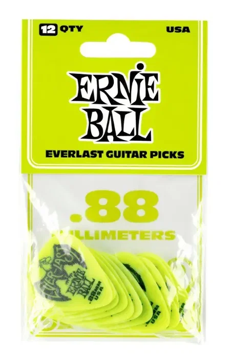 Ernieball Lot de 12 médiators Everlast vert 0,88 mm