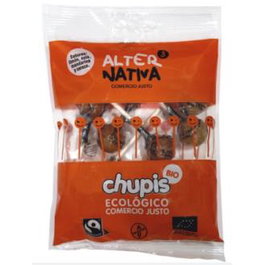 ALTERNATIVA 3 - Chupis (8 pièces) - Caramelos Con Palo Bio - Sucettes bio aux saveurs mandarine, citron, cola et fraise - Sans gluten - Sucre de canne équitable