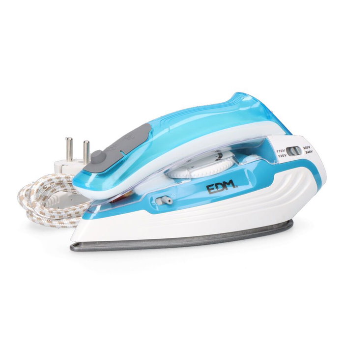 Edm Fer à vapeur de voyage 1100 W Blanc et bleu Réservoir 80 ml 20,3 x 9,3 x 12,4 cm Edm Fer à vapeur de voyage 1100 W Blanc et bleu Réservoir 80 ml 20,3 x 9,3 x 12,4 cm