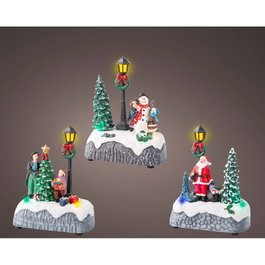Lumineo Figurine de Noël LED avec réverbère, plastique, 3 LED multicolores fixes, 3 modèles, 9,5 x 5,5 x 12,5 cm