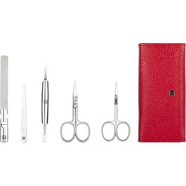 Zwilling Kit de manucure et pédicure 5 pièces avec ciseaux à ongles et étui en cuir rouge