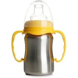 Thermobaby Tasse d'Apprentissage pour Bébé - 180 ml, Inox, Jaune Mangue - Tétine Silicone, Anses Ergonomiques, Système Anti-Fuites et Capuchon - Sans BPA