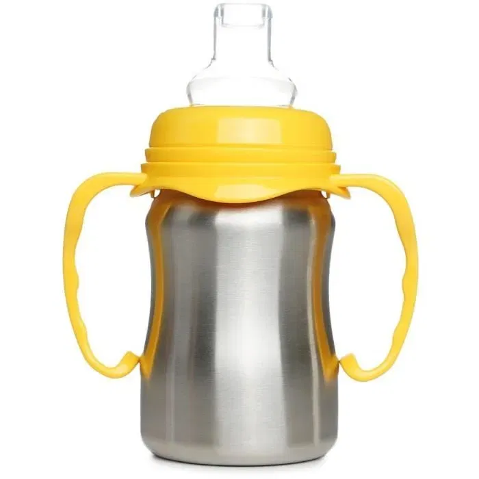 Thermobaby Tasse d'Apprentissage pour Bébé - 180 ml, Inox, Jaune Mangue - Tétine Silicone, Anses Ergonomiques, Système Anti-Fuites et Capuchon - Sans BPA