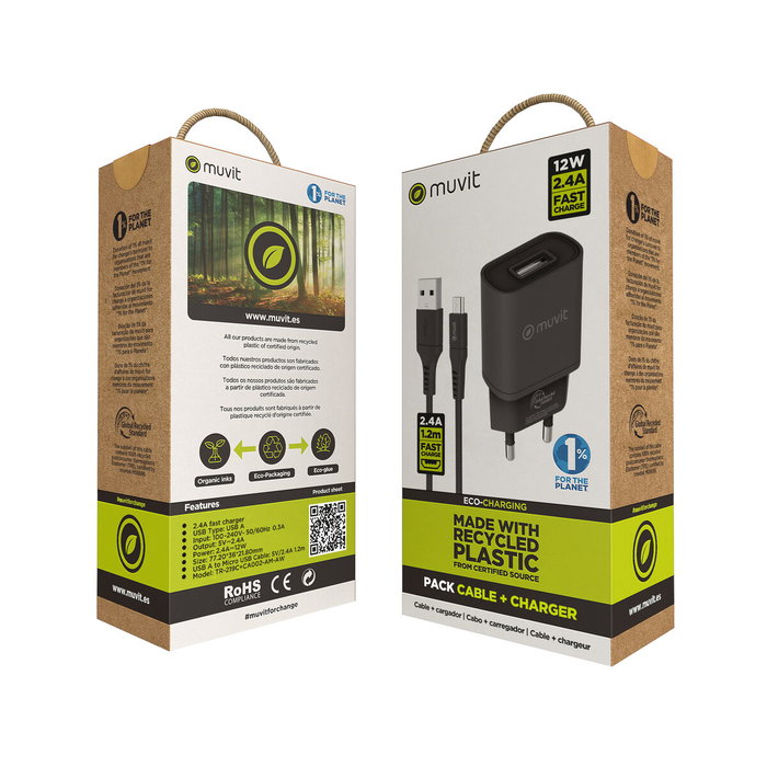 Chargeur mural Muvit for Change Noir 12 W (2 Unités) Chargeur mural Muvit for Change Noir 12 W (2 Unités)