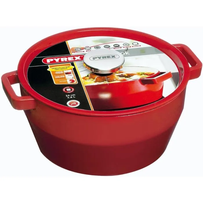 Pyrex SLOW COOK Cocotte ronde en fonte émaillée 24 cm - 3,6 L - Rouge/crème - Compatible induction, lave-vaisselle, four Pyrex SLOW COOK Cocotte ronde en fonte émaillée 24 cm - 3,6 L - Rouge/crème - Compatible induction, lave-vaisselle, four