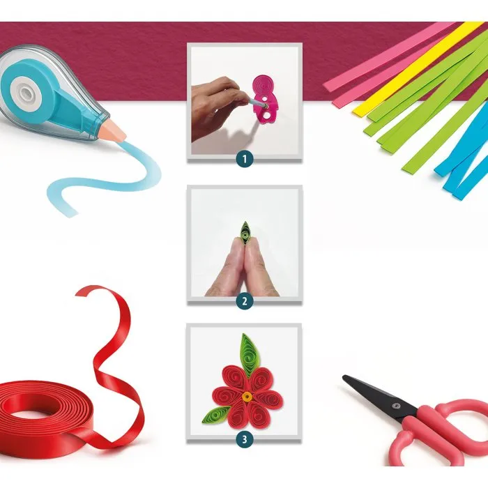 Liscianigiochi KIDS ART - Kit Créatif Enfant avec Rubans, Paillettes, Tampons et Quilling pour Effets Graphiques - Dès 7 Ans