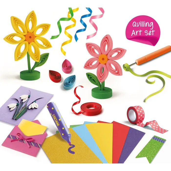 Liscianigiochi KIDS ART - Kit Créatif Enfant avec Rubans, Paillettes, Tampons et Quilling pour Effets Graphiques - Dès 7 Ans
