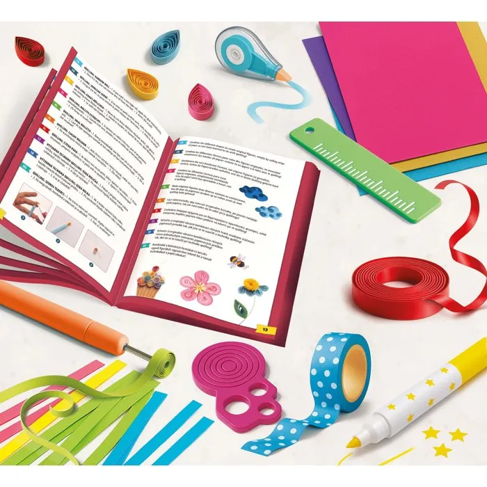 Liscianigiochi KIDS ART - Kit Créatif Enfant avec Rubans, Paillettes, Tampons et Quilling pour Effets Graphiques - Dès 7 Ans