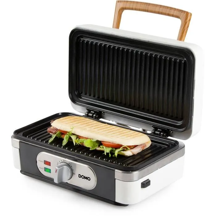 DOMO Appareil 3-en-1 DO9277C Croque-monsieur, gaufres, grill 1100 W - Plaques amovibles céramique antiadhésives - Blanc