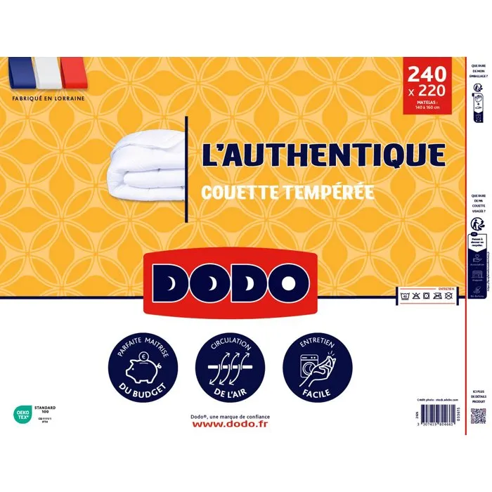 DODO Couette Tempérée L'Authentique 250gr/m² 220x240cm Blanc 100% Polyester DODO Couette Tempérée L'Authentique 250gr/m² 220x240cm Blanc 100% Polyester