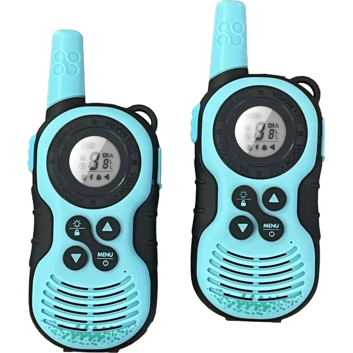 Kids Licensing Talkie Walkie Vision Kids - Pour enfants dès 4 ans - Portée 1 km - 16 canaux - LCD - Accessoires: lampe torche, attache ceinture - Fonctionne sur piles incluses Kids Licensing Talkie Walkie Vision Kids - Pour enfants dès 4 ans - Portée 1 km - 16 canaux - LCD - Accessoires: lampe torche, attache ceinture - Fonctionne sur piles incluses