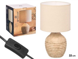 Giftdecor Lampe Vieillie Ronde à Rayures Horizontales 44 cm Céramique et Taille Marron (Set de 4)