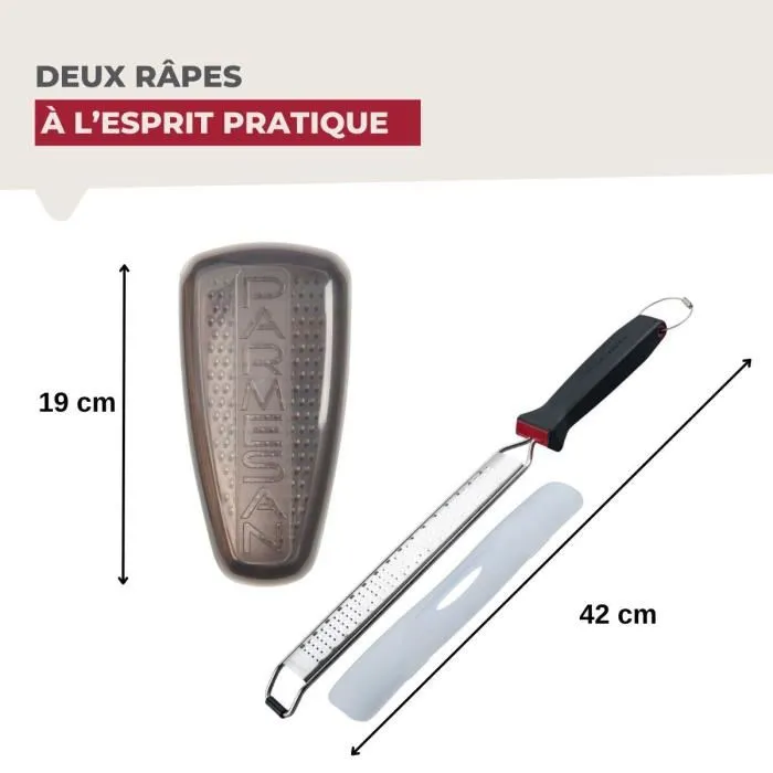 Fackelmann Duo Râpe à Zeste et Râpe à Parmesan Professionnel en Acier Inoxydable avec Boîte de Rangement - 42 cm et 19 cm