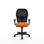 Chaise Alocén Synchro 3 positions tissu Orange Maille Noir Structure polyamide noire Accoudoir 1D Sans appui-tête Roulettes pour moquette