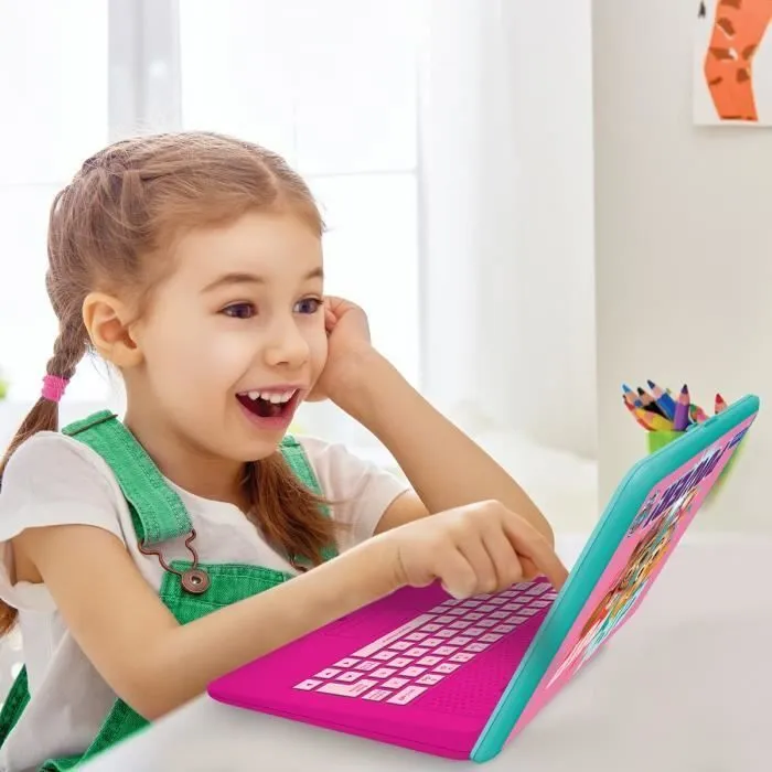 Lexibook Ordinateur Éducatif Parlant Pat' Patrouille Rose - 124 Activités en Français et Anglais, 62 par Langue, avec Écran 5,1 x 9,7 cm