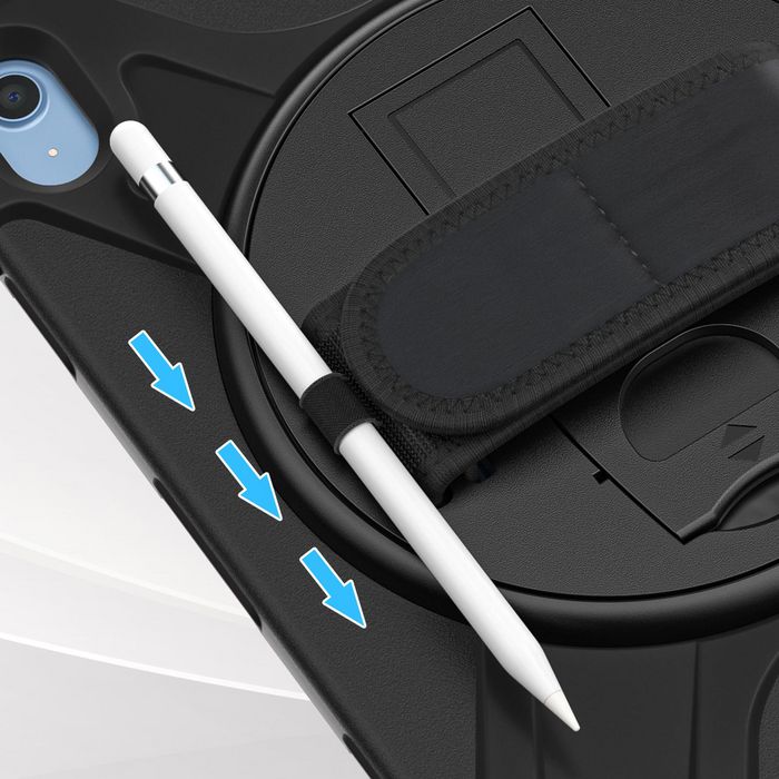 eSTUFF Coque de protection AUSTIN pour iPad 11e/10e génération - Noir - Protection antichoc MIL-STD-810H, support rotatif 360°, emplacement pour crayon, sans verre frontal