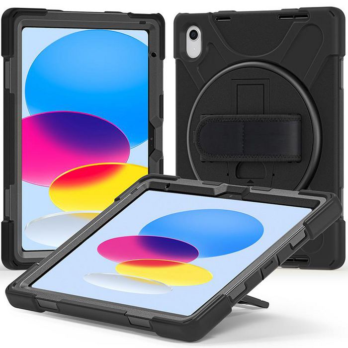 eSTUFF Coque de protection AUSTIN pour iPad 11e/10e génération - Noir - Protection antichoc MIL-STD-810H, support rotatif 360°, emplacement pour crayon, sans verre frontal