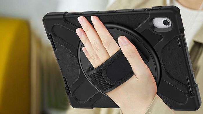 eSTUFF Coque de protection AUSTIN pour iPad 11e/10e génération - Noir - Protection antichoc MIL-STD-810H, support rotatif 360°, emplacement pour crayon, sans verre frontal