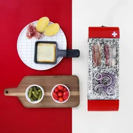 H.Koenig RP2 Appareil à Raclette 2 en 1 avec Plaque en Granit, 350 W, Pour 2 Personnes, Température Réglable