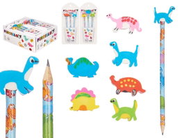 Pincello Lot de 3 Crayons avec Gomme Dinosaures 26.5x11x1.5 cm Plastico Assortis (Set de 32)