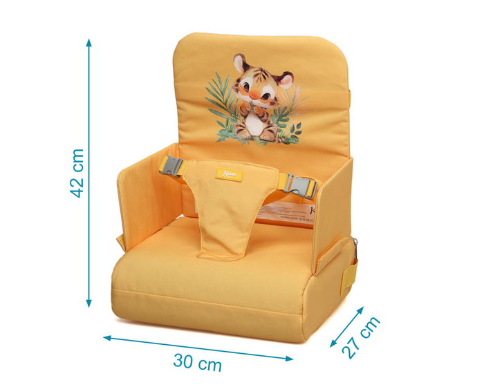 KioKids Chaise haute de voyage pliable avec motif tigre pour bébé 6-36 mois - Mostaza - Polyester - Collection Little Sauvages - 15 kg max