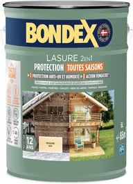 Bondex Lasure 2 en 1 Protection Extérieure Toutes Saisons, Incolore Satin, Protection 12 ans, 5L - Haute Protection Humidité, UV, Eau