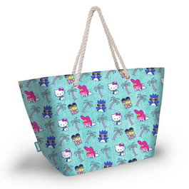 Karactermania Sac de Plage Soleil Hello Kitty Palms avec Motif Palmiers, Compartiment à Fermeture Éclair, 52 x 17 x 37 cm