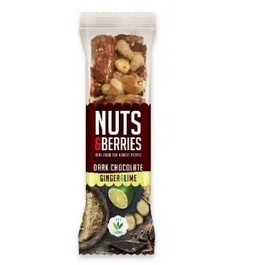 NUTS & BERRIES Barres Chocolat Noir, Gingembre et Citron Vert 15 uds.