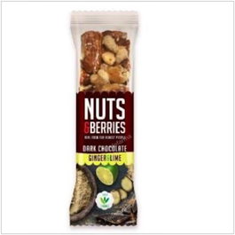 NUTS & BERRIES Barres Chocolat Noir, Gingembre et Citron Vert 15 uds.
