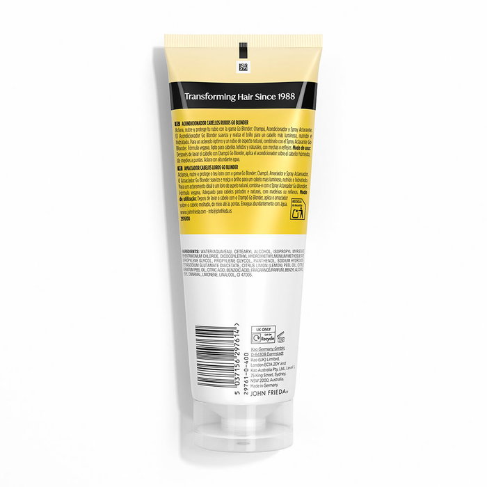 John Frieda Go Blonder Après-shampoing Éclaircissant Progressif pour Cheveux Blonds - Soin Hydratant et Nourrissant 250 ml