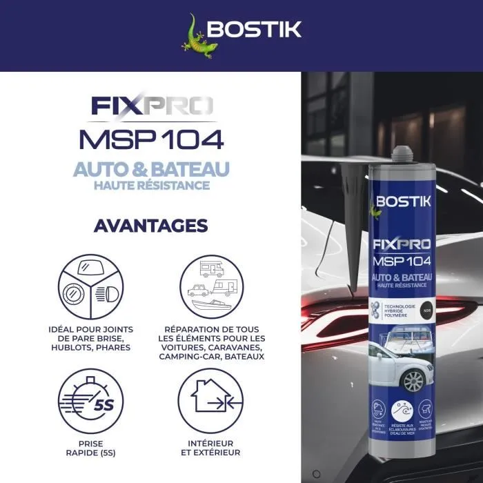 Bostik Fixpro MSP 104 - Mastic colle et jointure polyvalent ultra-résistant, pour véhicules et bateaux - Résiste aux intempéries et à l'eau de mer - Noir - 290 ml