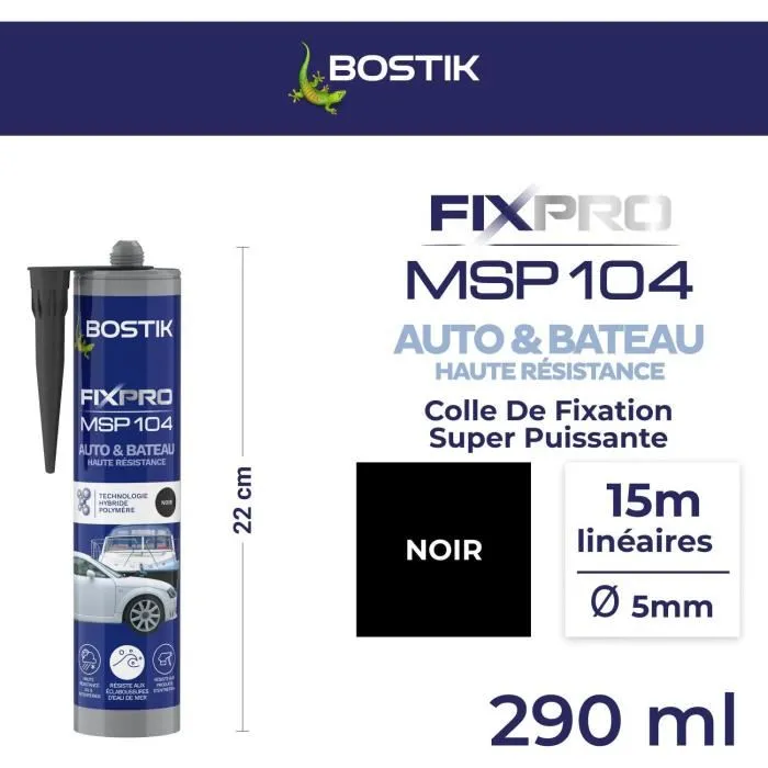 Bostik Fixpro MSP 104 - Mastic colle et jointure polyvalent ultra-résistant, pour véhicules et bateaux - Résiste aux intempéries et à l'eau de mer - Noir - 290 ml