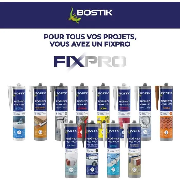 Bostik Fixpro MSP 104 - Mastic colle et jointure polyvalent ultra-résistant, pour véhicules et bateaux - Résiste aux intempéries et à l'eau de mer - Noir - 290 ml