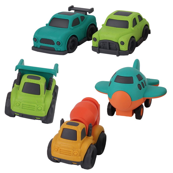 TACHAN Set de 5 Véhicules Écologiques en Paille de Blé - Jouets Naturels et Sécuritaires pour Enfants dès 18 Mois (Camions, Avion) T01043