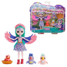 Mattel Enchantimals City Tails - Poupee Filia Finch avec son oiseau Tropic et un bébé perroquet, figurine pour enfant +4 ans