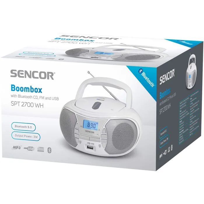 Sencor Radio CD SPT 2700 WH - Bluetooth 5.0, USB et FM - Blanc