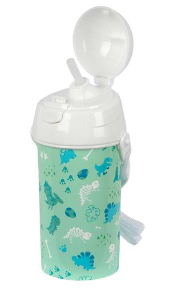 Safta SAFFTA ? Bouteille isotherme 500 ml pour enfant préscolaire, ouverture automatique avec paille, motif Dino, 7.3 x 19.5 x 7.3 cm