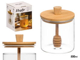 VIVALTO Mielera en Borosilicate avec Couvercle en Bambou 500ml